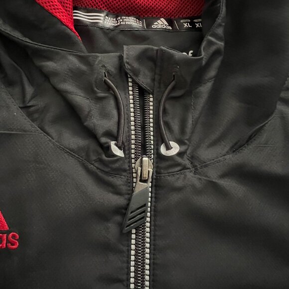 Adidas ClimaProof NC State University Zip Windbreaker Jacket XL Hood Black Red - Picture 5 of 14